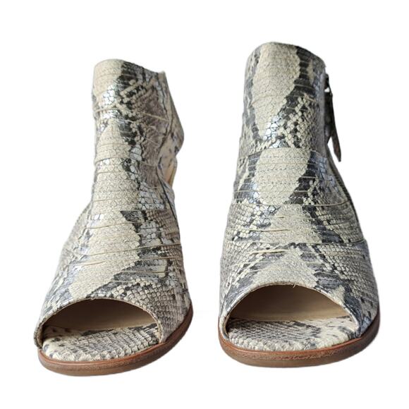 PAUL GREEN Cayanne Peep Toe Sandal Bootie Block Heel 8.5 Gray Snake Leather - Picture 7 of 10
